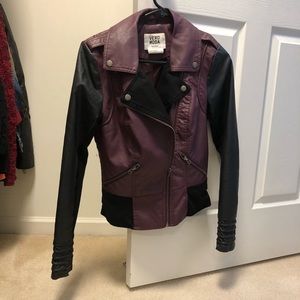 Black and plum faux leather jacket